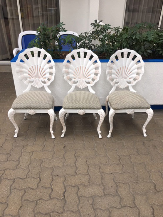 3 wrought iron chairs with cushions