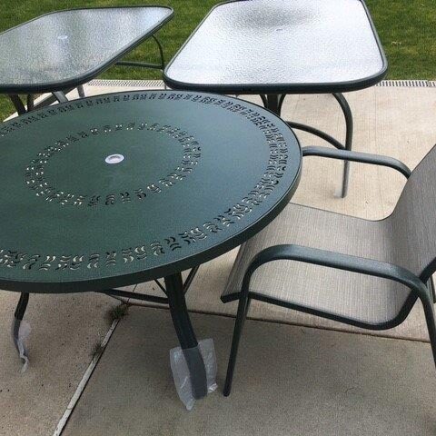 Green Table Top After Refinishing On Patio With Chairs